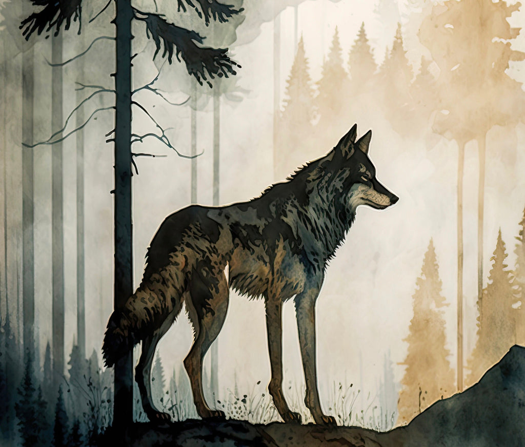 Wolf Watercolor Print Forest Wall Art Nature Wildlife Gift Wild Woodland Animals Painting Home Decor