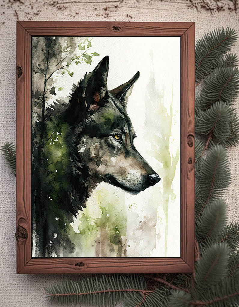 Wolf Watercolor Print Forest Wall Art Nature Wildlife Gift Wild Woodland Animals Painting Home Decor