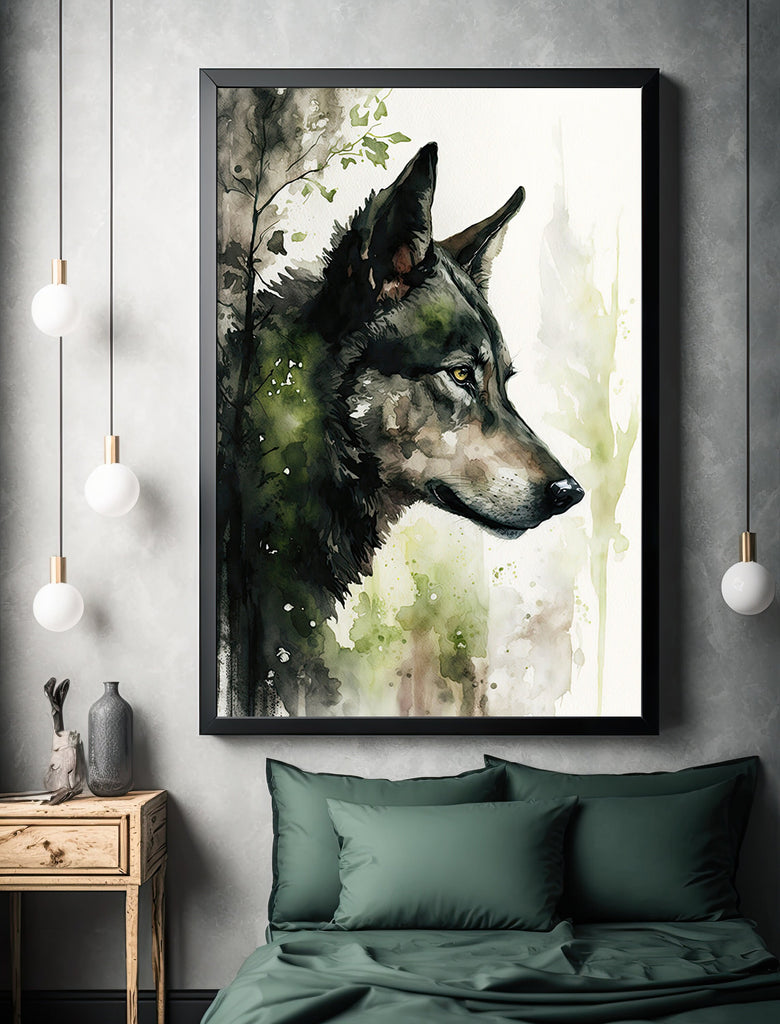 Wolf Watercolor Print Forest Wall Art Nature Wildlife Gift Wild Woodland Animals Painting Home Decor