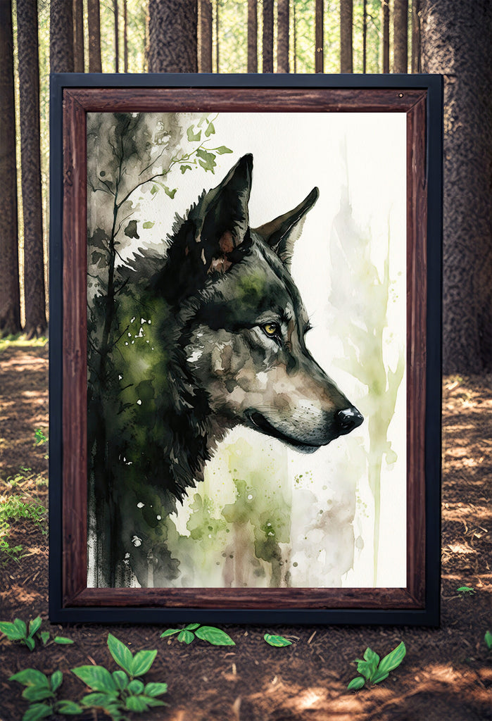 Wolf Watercolor Print Forest Wall Art Nature Wildlife Gift Wild Woodland Animals Painting Home Decor