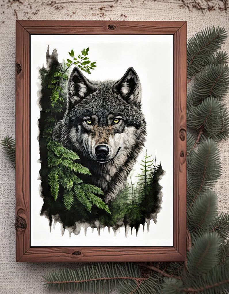 Wolf Watercolor Print Forest Wall Art Nature Wildlife Gift Wild Woodland Animals Painting Home Decor