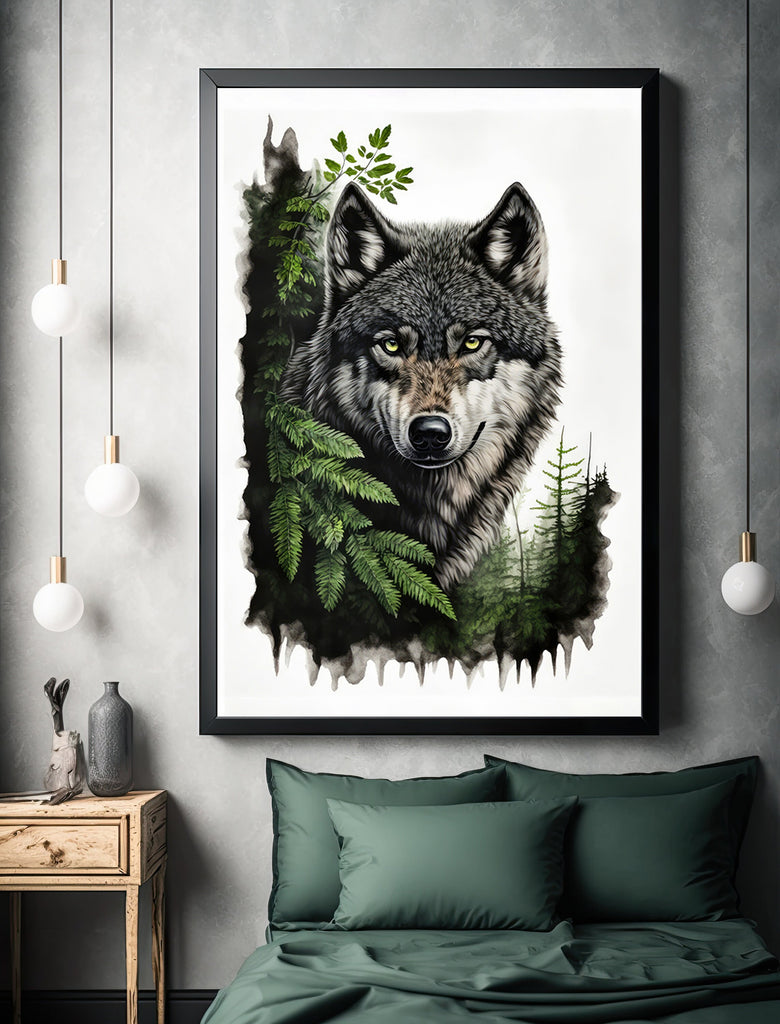 Wolf Watercolor Print Forest Wall Art Nature Wildlife Gift Wild Woodland Animals Painting Home Decor