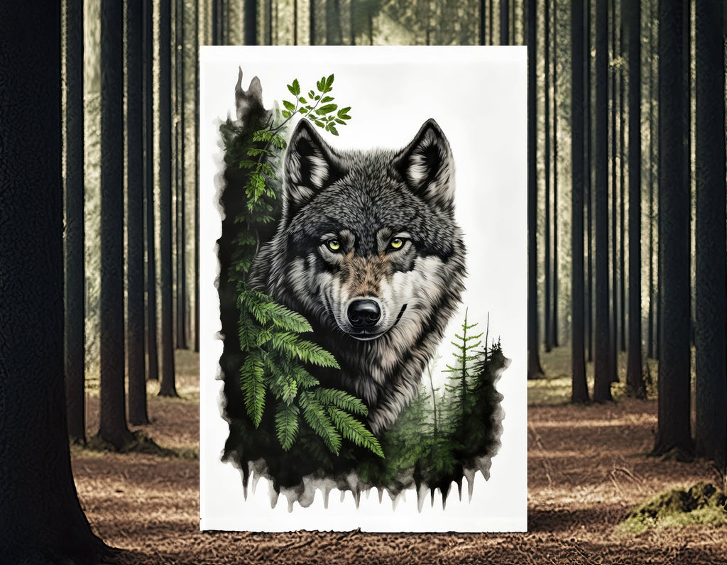 Wolf Watercolor Print Forest Wall Art Nature Wildlife Gift Wild Woodland Animals Painting Home Decor