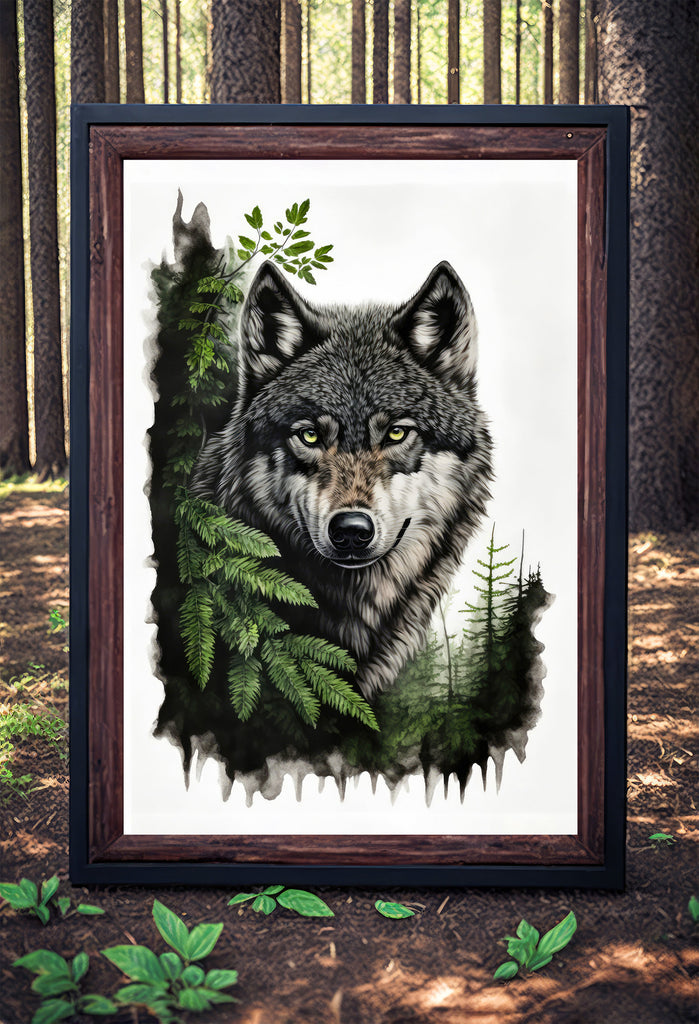 Wolf Watercolor Print Forest Wall Art Nature Wildlife Gift Wild Woodland Animals Painting Home Decor