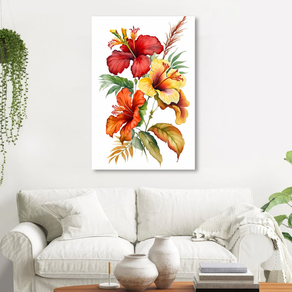 Hawaiian Hibiscus Flower Bouquet Print Watercolor Botanical Wall Art Flower Painting Gift Floral Tropical Home Decor