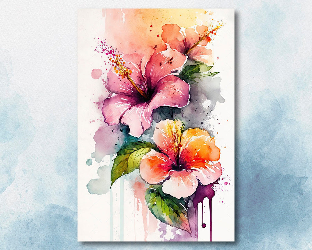 Hawaiian Hibiscus Flower Bouquet Print Watercolor Botanical Wall Art Flower Painting Gift Floral Tropical Home Decor