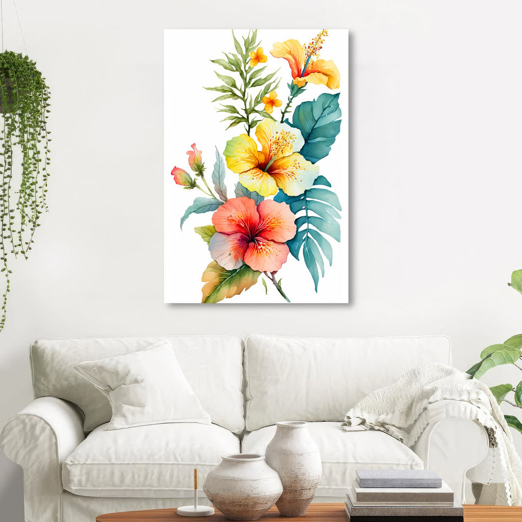 Hawaiian Hibiscus Flower Bouquet Print Watercolor Botanical Wall Art Flower Painting Gift Floral Tropical Home Decor