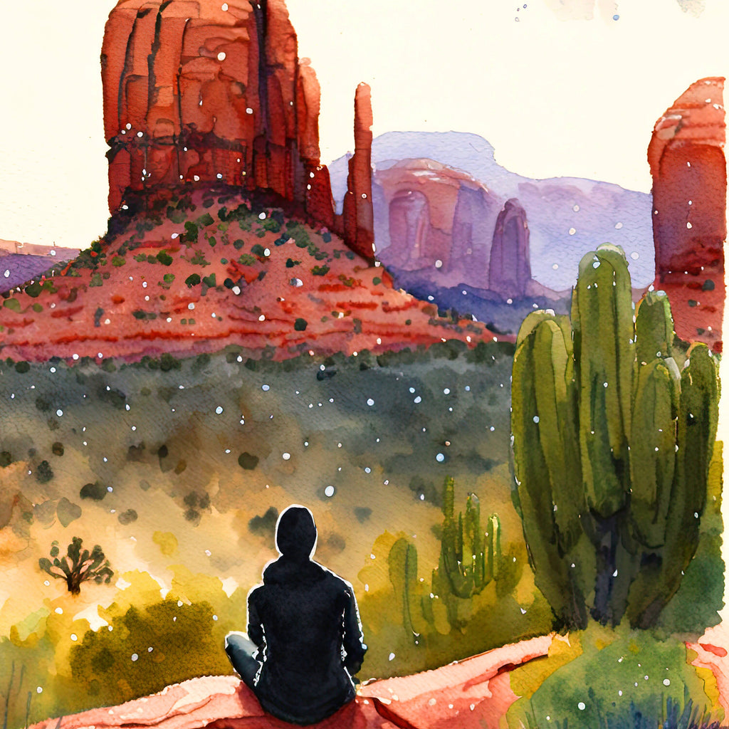 Watercolor Sedona Arizona Sunset Meditation Art Print Southwest Wall Art Landscape Gift Desert Home Western Decor