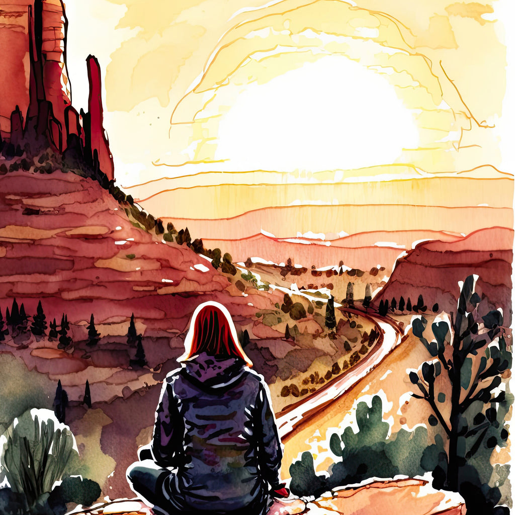 Watercolor Sedona Arizona Sunset Meditation Art Print Southwest Wall Art Landscape Gift Desert Home Western Decor