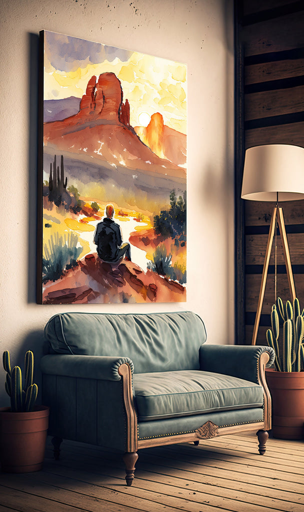 Watercolor Sedona Arizona Sunset Meditation Art Print Southwest Wall Art Landscape Gift Desert Home Western Decor