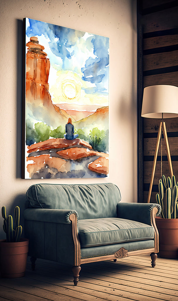 Watercolor Sedona Arizona Sunset Meditation Art Print Southwest Wall Art Landscape Gift Desert Home Western Decor