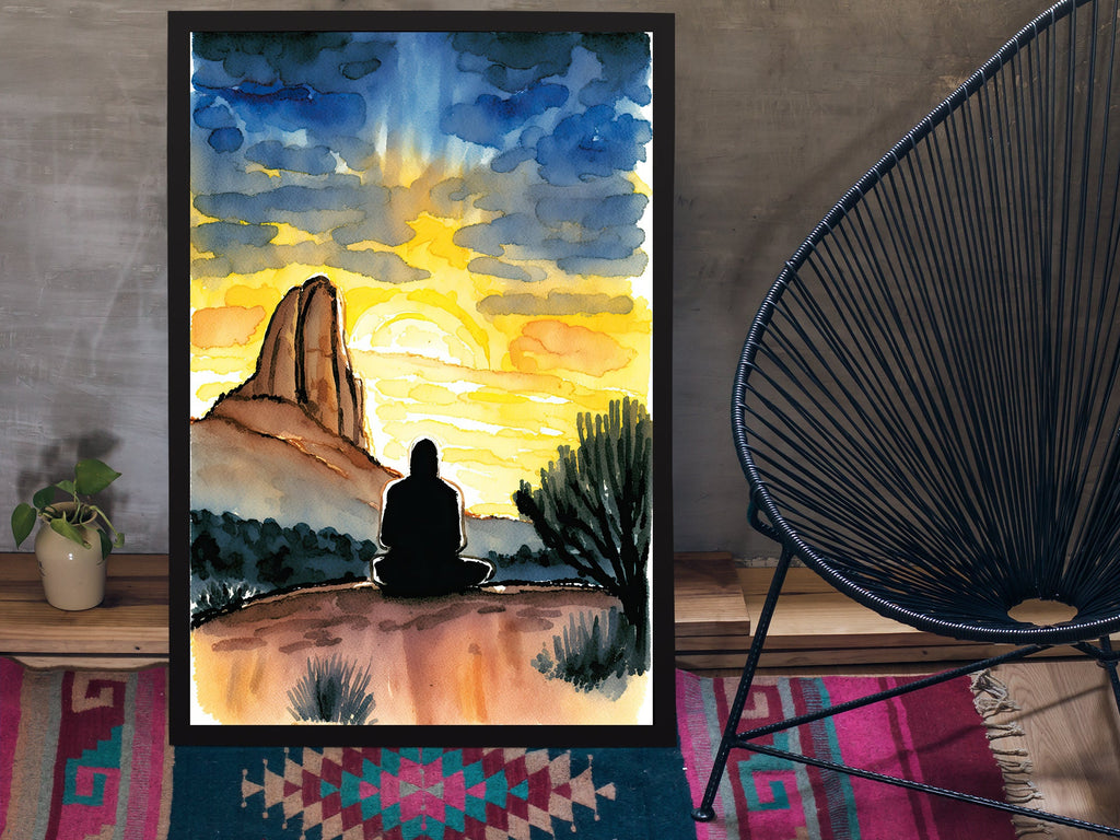 Watercolor Sedona Arizona Sunset Meditation Art Print Southwest Wall Art Landscape Gift Desert Home Western Decor