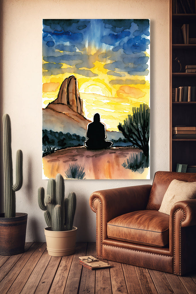 Watercolor Sedona Arizona Sunset Meditation Art Print Southwest Wall Art Landscape Gift Desert Home Western Decor