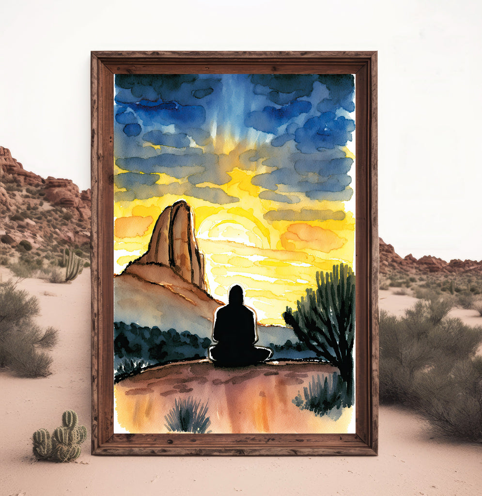 Watercolor Sedona Arizona Sunset Meditation Art Print Southwest Wall Art Landscape Gift Desert Home Western Decor