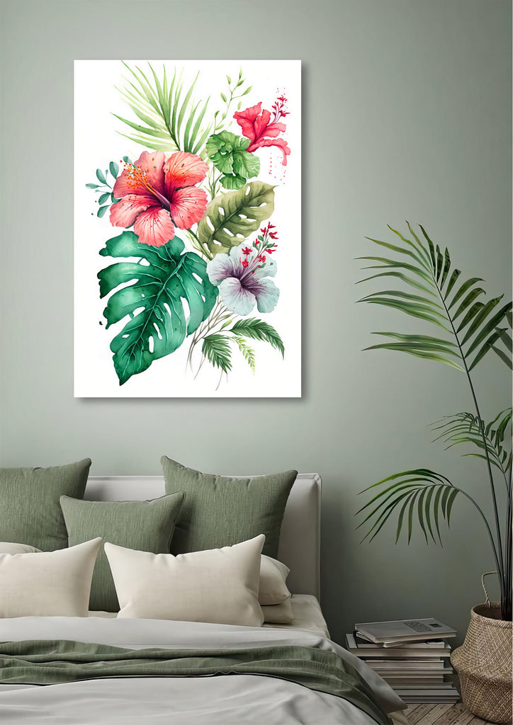 Hawaiian Hibiscus Flower Bouquet Print Watercolor Botanical Wall Art Flower Painting Gift Floral Tropical Home Decor