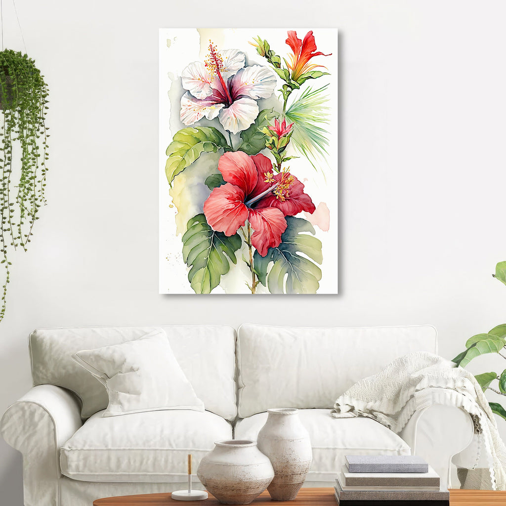 Hawaiian Hibiscus Flower Bouquet Print Watercolor Botanical Wall Art Flower Painting Gift Floral Tropical Home Decor