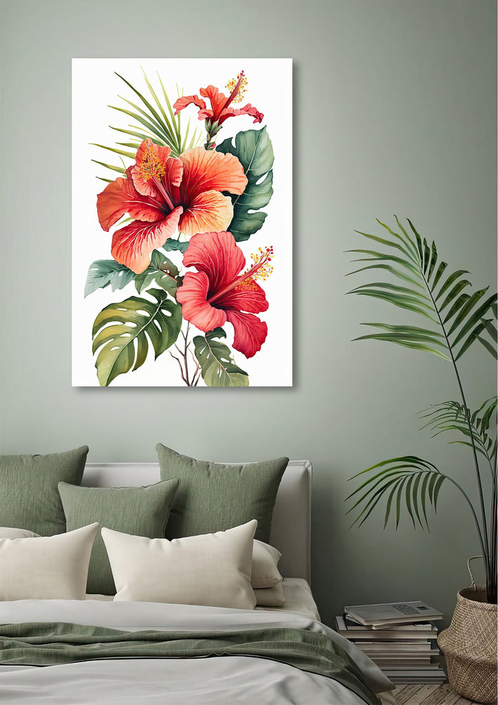 Hawaiian Hibiscus Flower Bouquet Print Watercolor Botanical Wall Art Flower Painting Gift Floral Tropical Home Decor