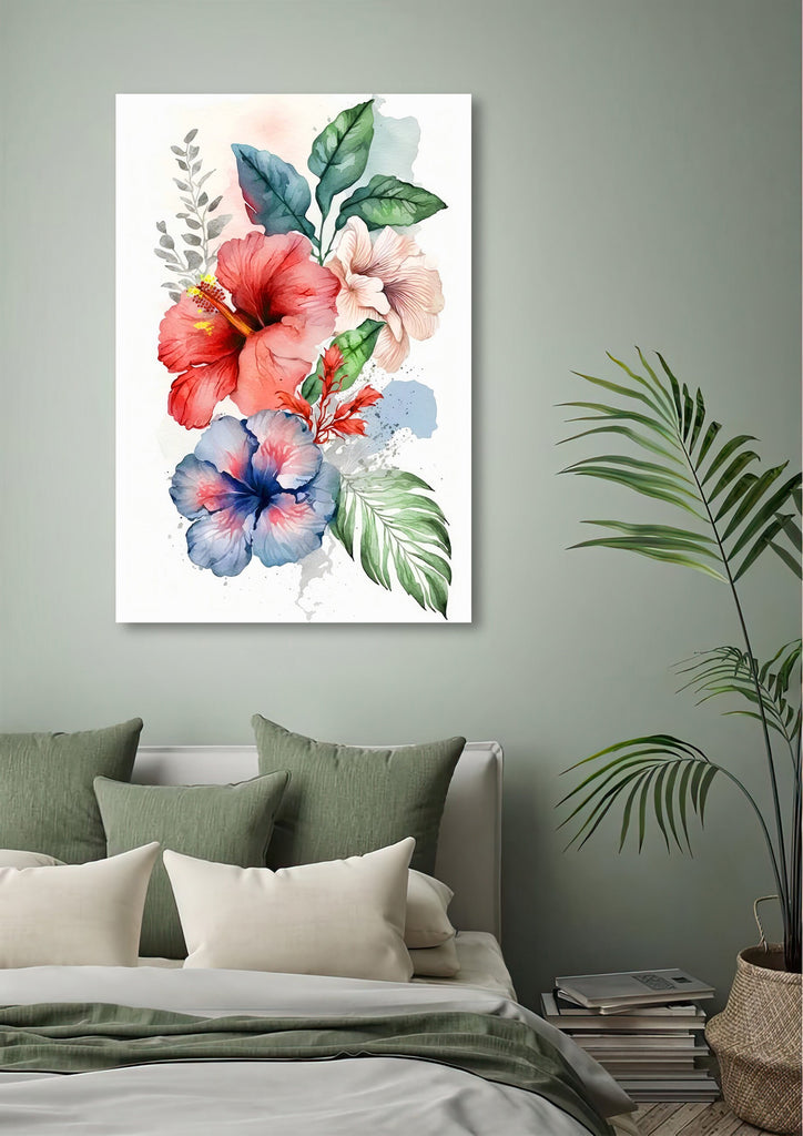 Hawaiian Hibiscus Flower Bouquet Print Watercolor Botanical Wall Art Flower Painting Gift Floral Tropical Home Decor