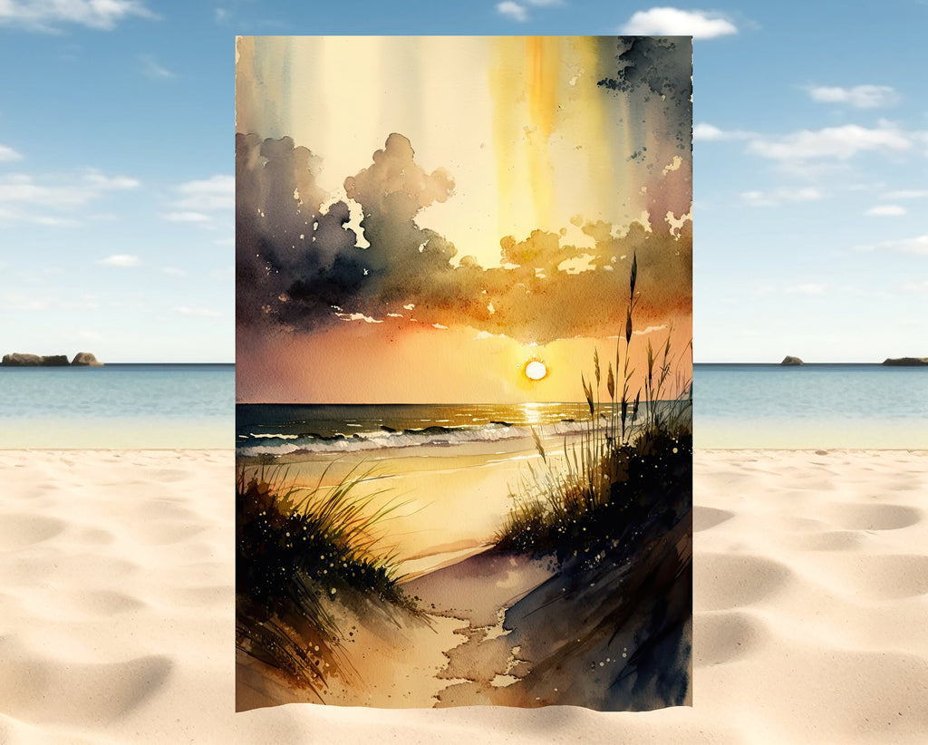 Beach Sunset Watercolor Print Ocean Wall Art Tropical Nature Gift Coastal Landscape Home Decor