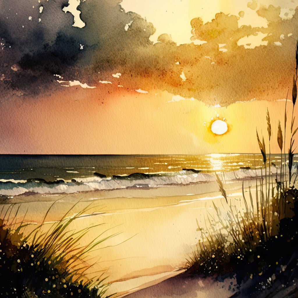 Beach Sunset Watercolor Print Ocean Wall Art Tropical Nature Gift Coastal Landscape Home Decor