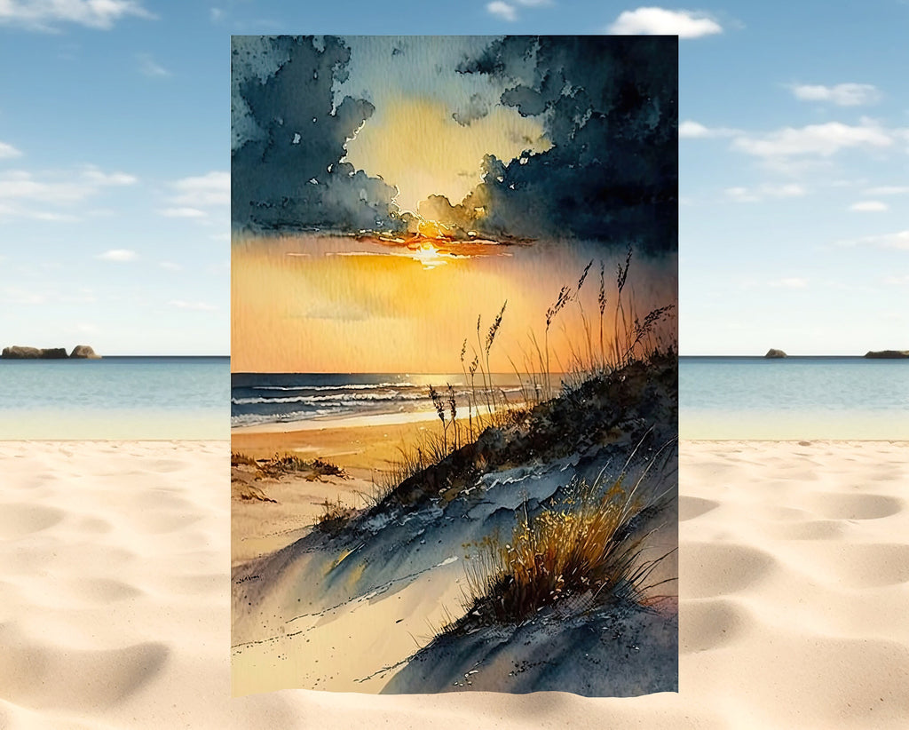 Beach Sunset Watercolor Print Ocean Wall Art Tropical Nature Gift Coastal Landscape Home Decor