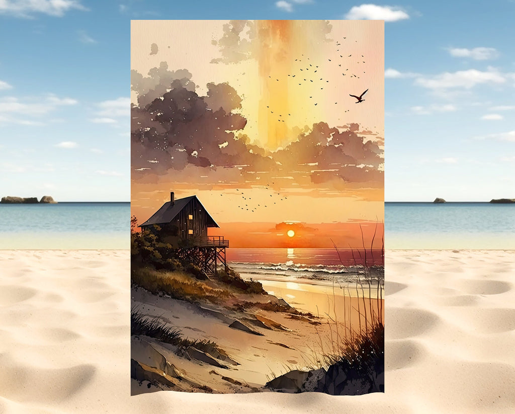 Beach Sunset Watercolor Print Ocean Wall Art Tropical Nature Gift Coastal Landscape Home Decor