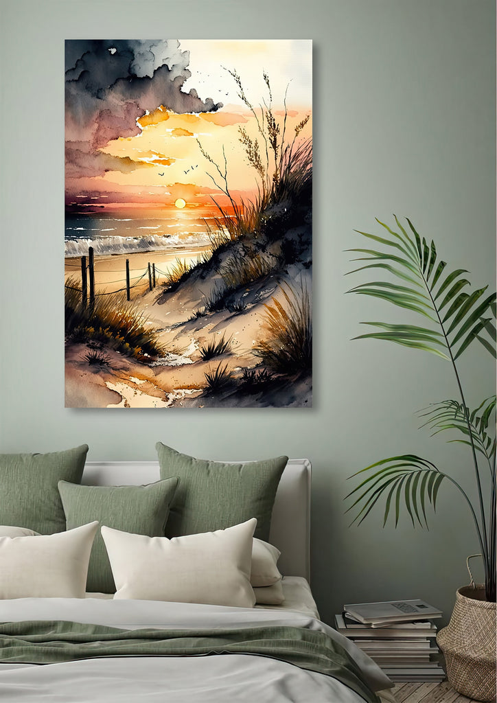 Beach Sunset Watercolor Print Ocean Wall Art Tropical Nature Gift Coastal Landscape Home Decor