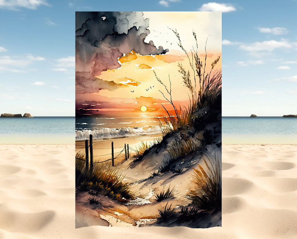 Beach Sunset Watercolor Print Ocean Wall Art Tropical Nature Gift Coastal Landscape Home Decor