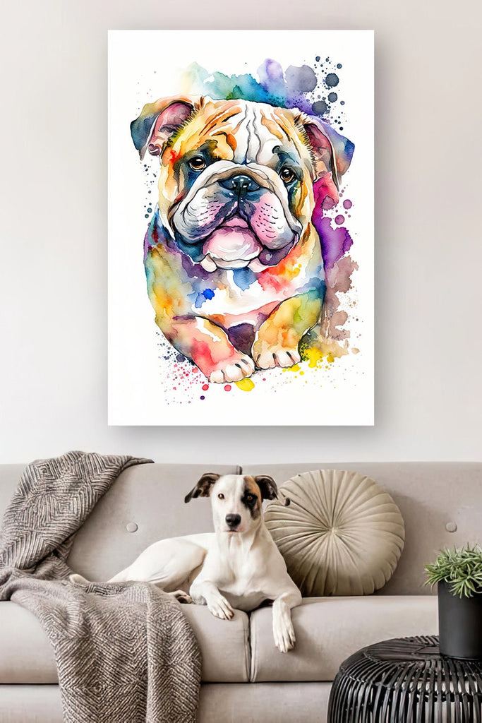 English Bulldog Watercolor Poster or Canvas Print, Cute Pet Keepsake Wall Art, Dog Lovers Gift, Puppy Home Decor