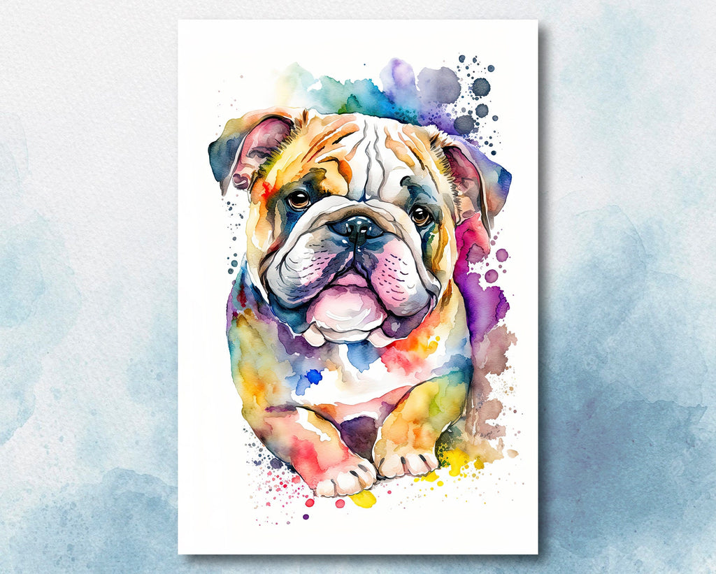 English Bulldog Watercolor Poster or Canvas Print, Cute Pet Keepsake Wall Art, Dog Lovers Gift, Puppy Home Decor