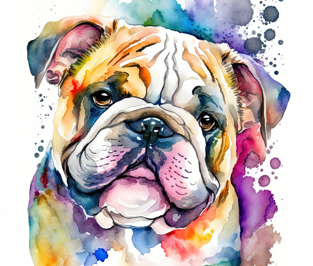 English Bulldog Watercolor Poster or Canvas Print, Cute Pet Keepsake Wall Art, Dog Lovers Gift, Puppy Home Decor