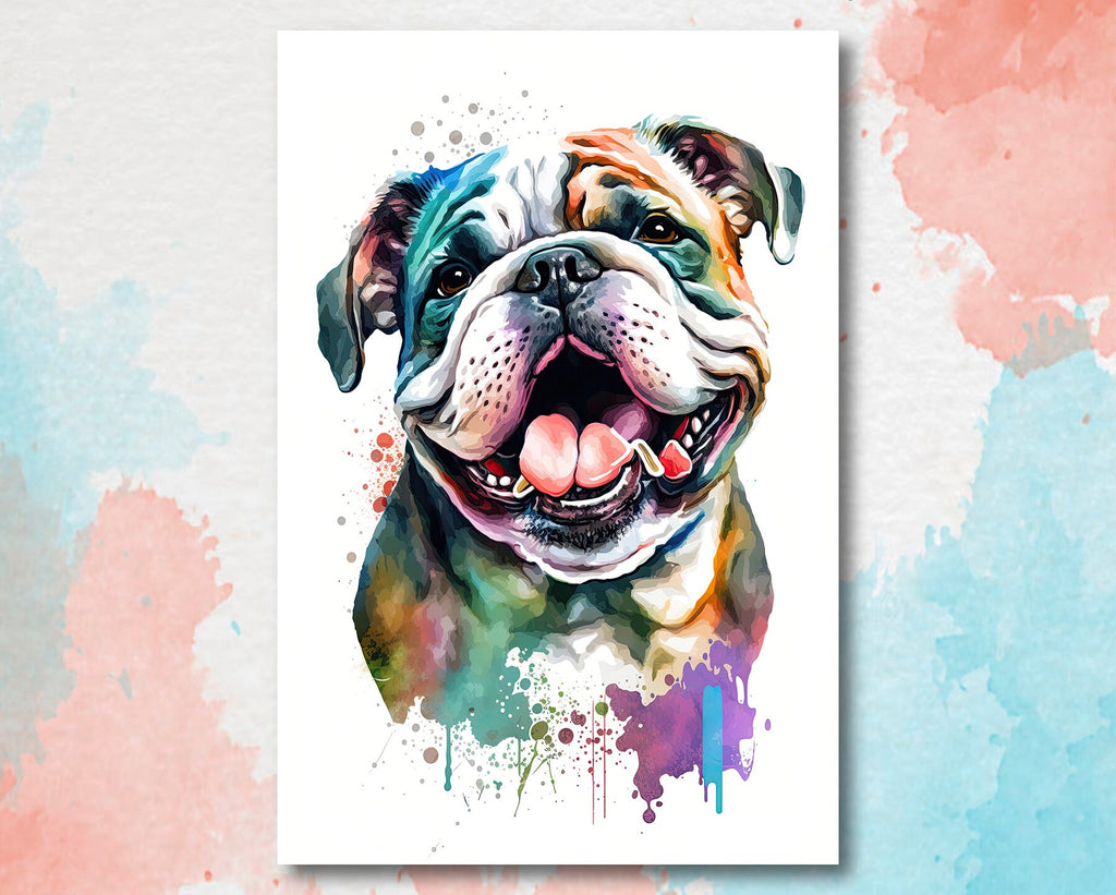 English Bulldog Art Pet Portrait Print Cute Pet Keepsake Dog Wall Art Gift For Pet Lovers Dog Portrait Decor