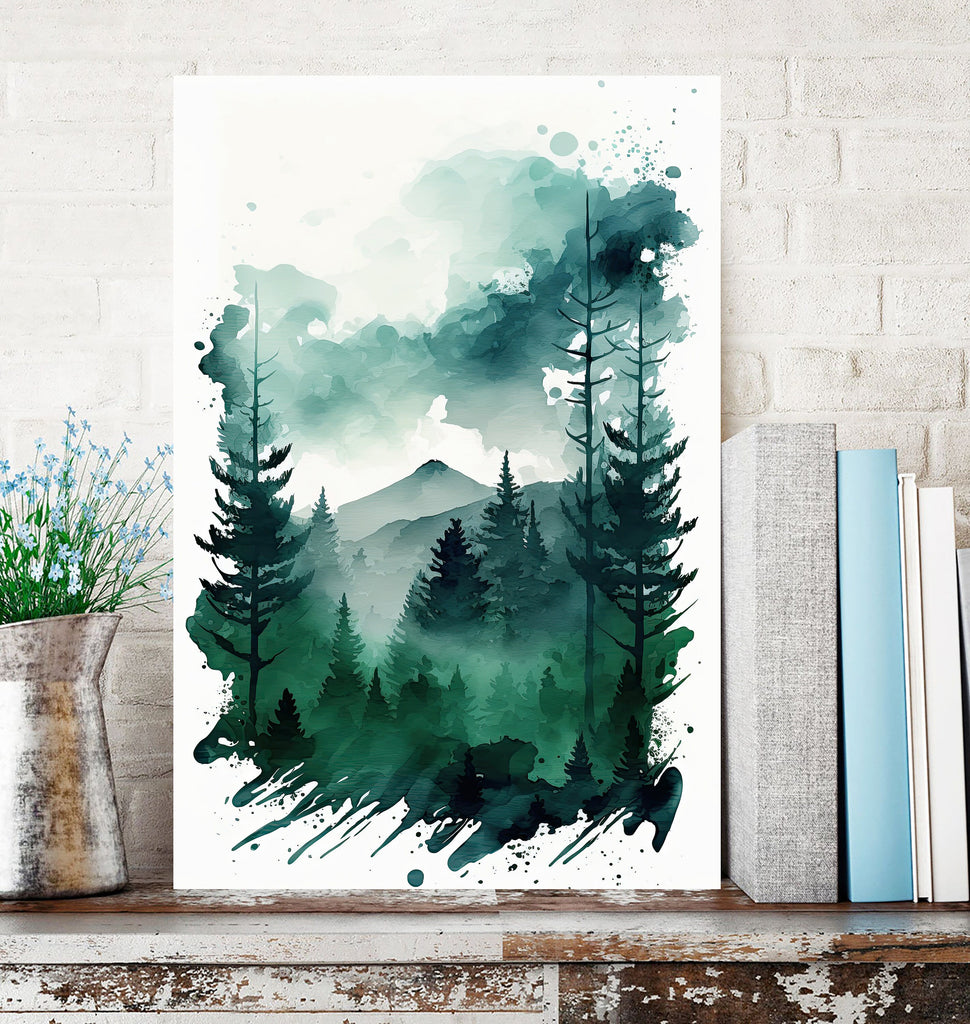 Forest Stream Sage Green Wall Art Watercolor Print Landscape Painting Nature Inspired Gift Woodland Cottagecore Decor