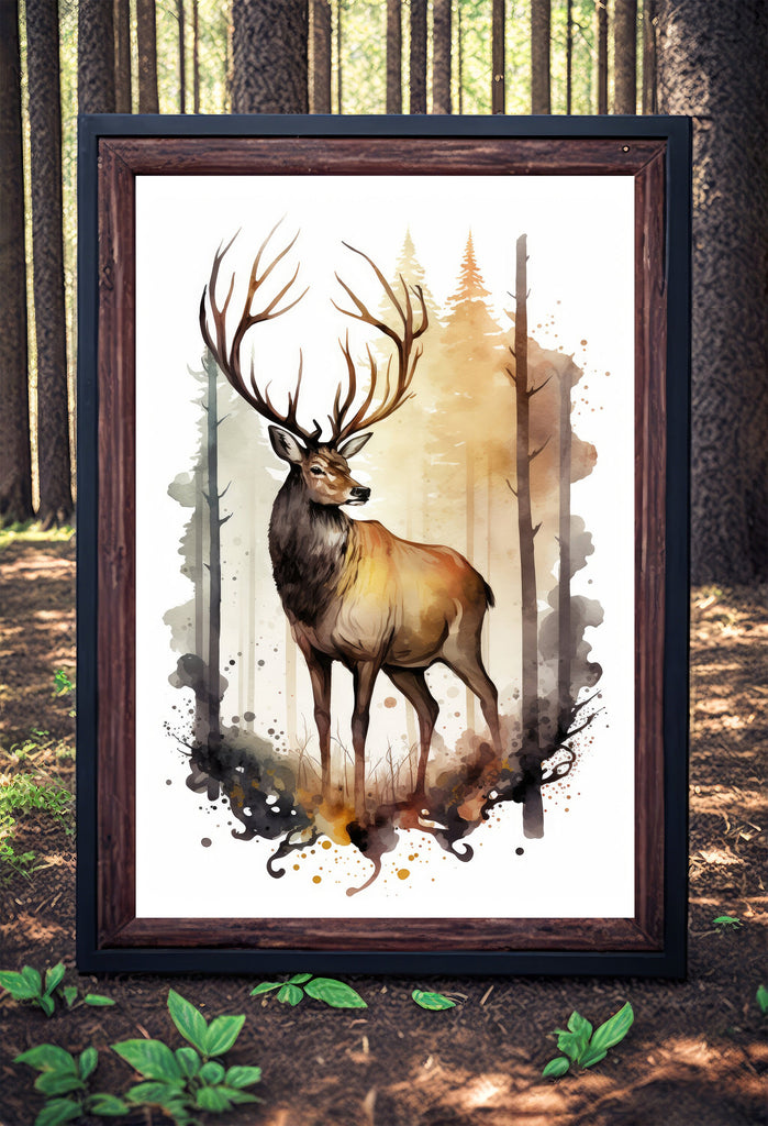 Deer Painting Rustic Woodland Animals Forest Wall Art Nature Inspired Hunting Gifts For Men Wild Animal Woodland Nursery Cabin Decor