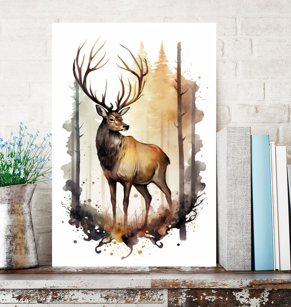 Deer Painting Rustic Woodland Animals Forest Wall Art Nature Inspired Hunting Gifts For Men Wild Animal Woodland Nursery Cabin Decor