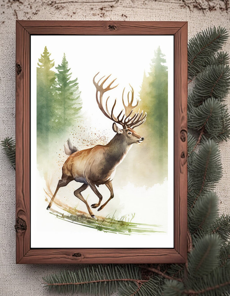 Deer Painting Rustic Woodland Animals Forest Wall Art Nature Inspired Hunting Gifts For Men Wild Animal Woodland Nursery Cabin Decor