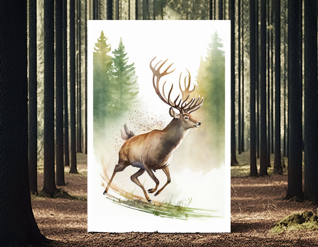 Deer Painting Rustic Woodland Animals Forest Wall Art Nature Inspired Hunting Gifts For Men Wild Animal Woodland Nursery Cabin Decor