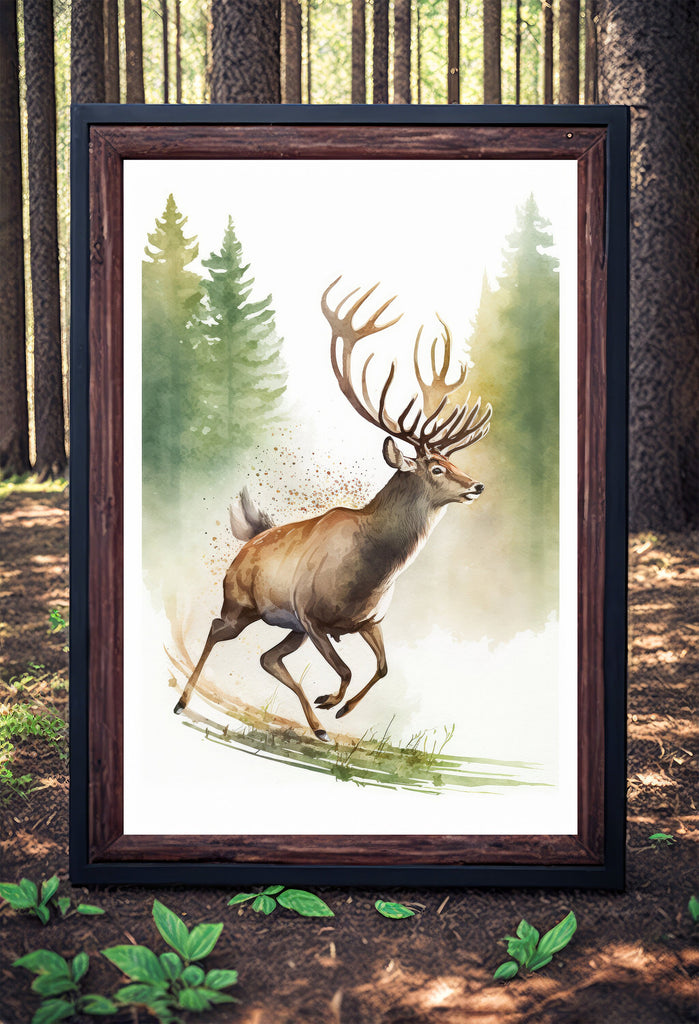 Deer Painting Rustic Woodland Animals Forest Wall Art Nature Inspired Hunting Gifts For Men Wild Animal Woodland Nursery Cabin Decor