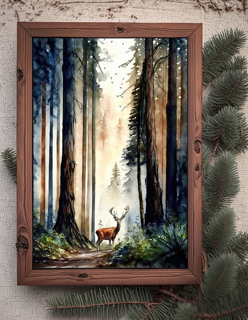 Deer Painting Rustic Woodland Animals Forest Wall Art Nature Inspired Hunting Gifts For Men Wild Animal Woodland Nursery Cabin Decor