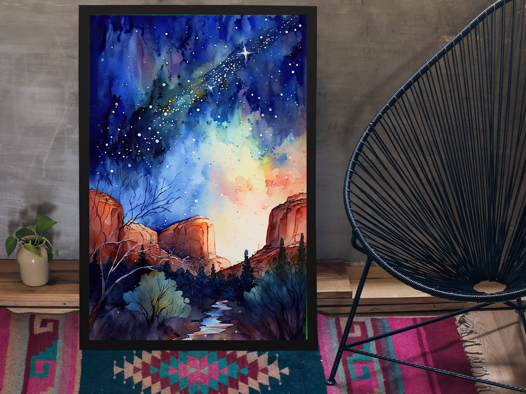 Watercolor Sedona Milky Way Sonoran Art Print Arizona Desert Wall Art Landscape Gift Starry Night Sky Southwestern Decor