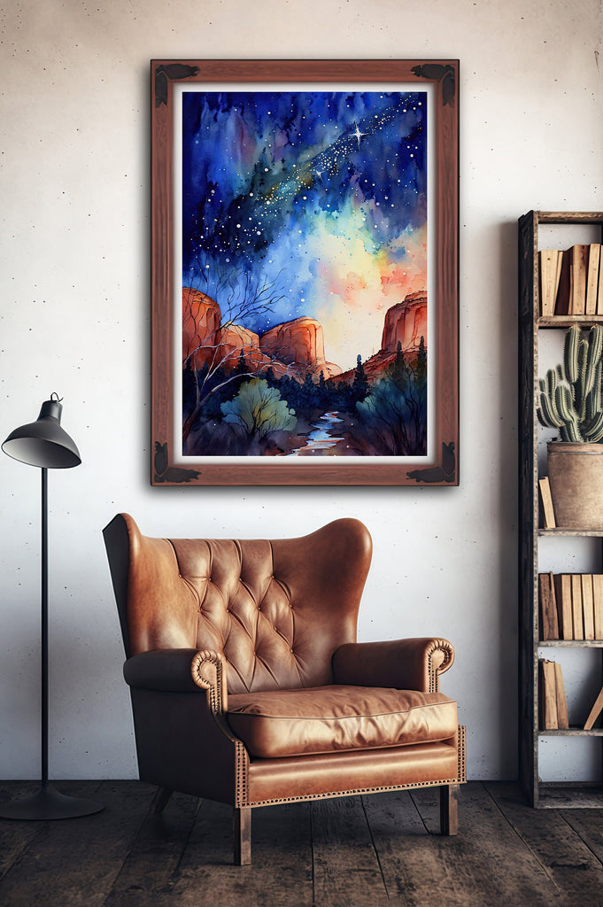 Watercolor Sedona Milky Way Sonoran Art Print Arizona Desert Wall Art Landscape Gift Starry Night Sky Southwestern Decor