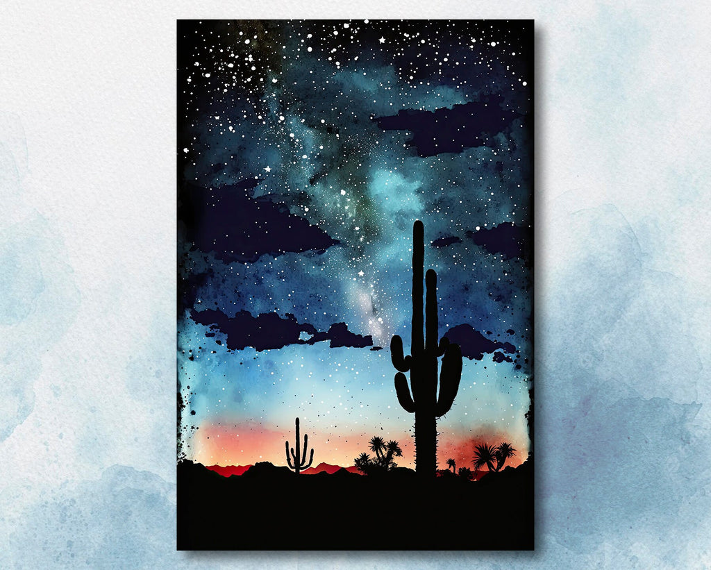 Desert Milky Way Art Print Watercolor Landscape Wall Art Southwest Gift Sonoran Cactus Beautiful Starry Night Western Decor