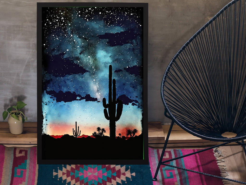 Desert Milky Way Art Print Watercolor Landscape Wall Art Southwest Gift Sonoran Cactus Beautiful Starry Night Western Decor