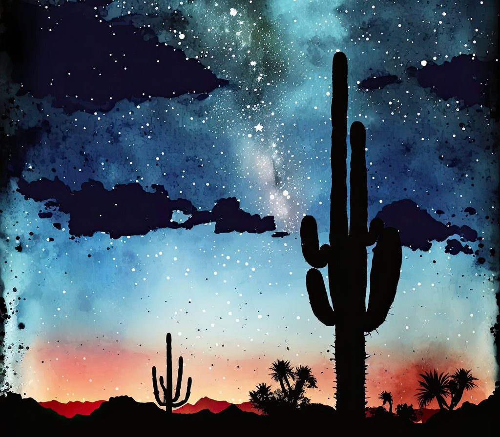 Desert Milky Way Art Print Watercolor Landscape Wall Art Southwest Gift Sonoran Cactus Beautiful Starry Night Western Decor