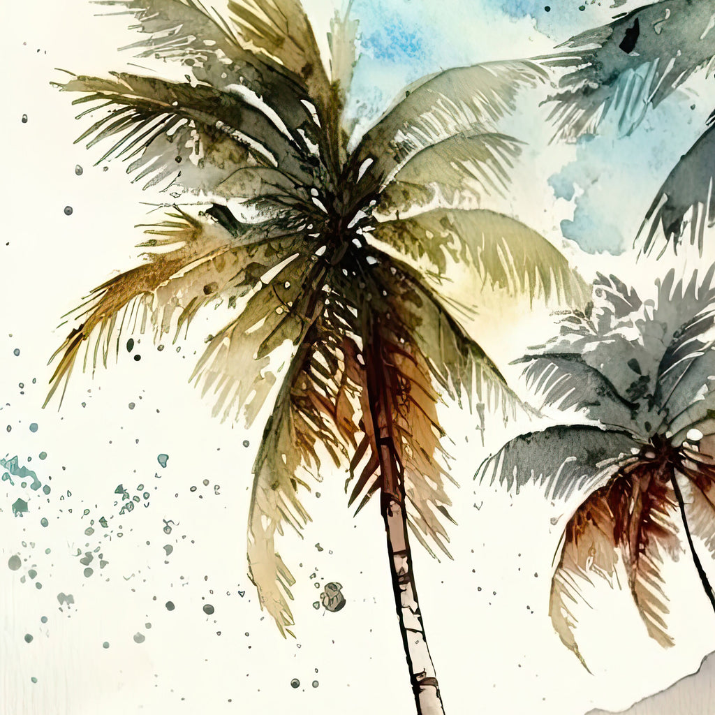 Tropical Palm Tree Beach Art Print Watercolor Coastal Wall Art Nature Inspired Gift Ocean Beach House Decor