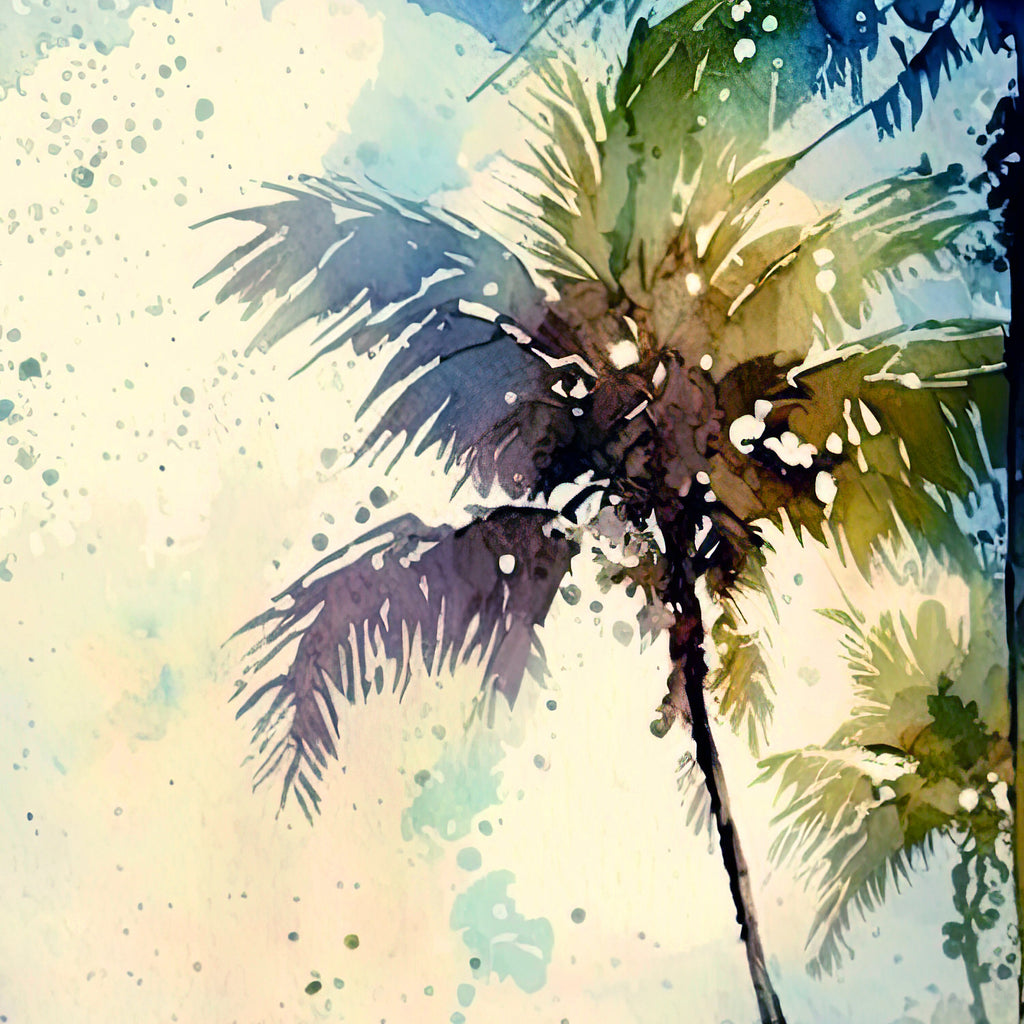 Tropical Palm Tree Beach Art Print Watercolor Coastal Wall Art Nature Inspired Gift Ocean Beach House Decor