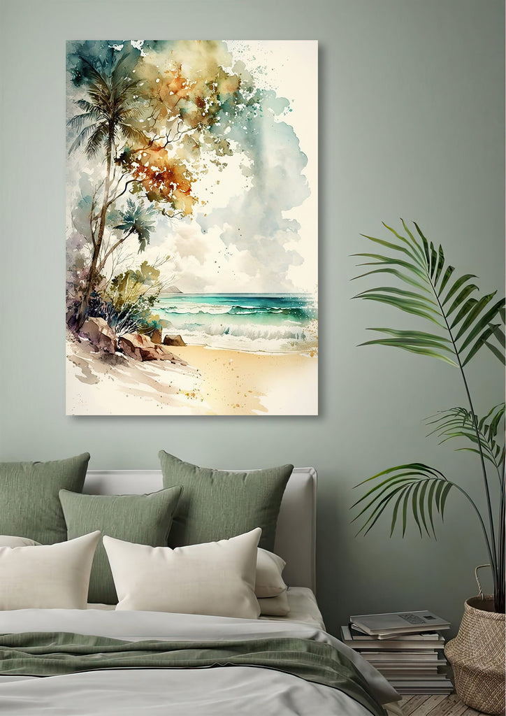 Tropical Palm Tree Beach Art Print Watercolor Coastal Wall Art Nature Inspired Gift Ocean Beach House Decor