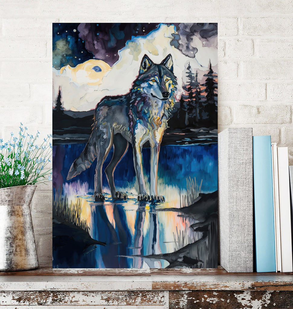 Wolf Watercolor Print Forest Wall Art Nature Wildlife Gift Wild Animal Painting Woodland Home Decor