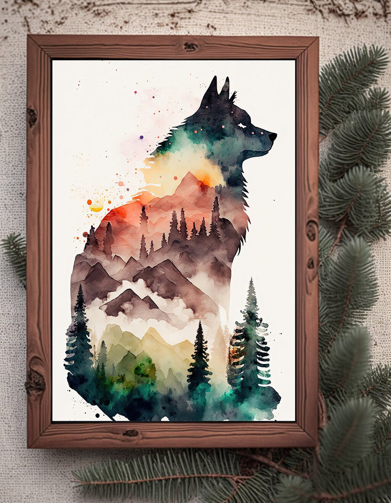 Wolf Watercolor Print Forest Wall Art Nature Wildlife Gift Wild Animal Painting Woodland Home Decor