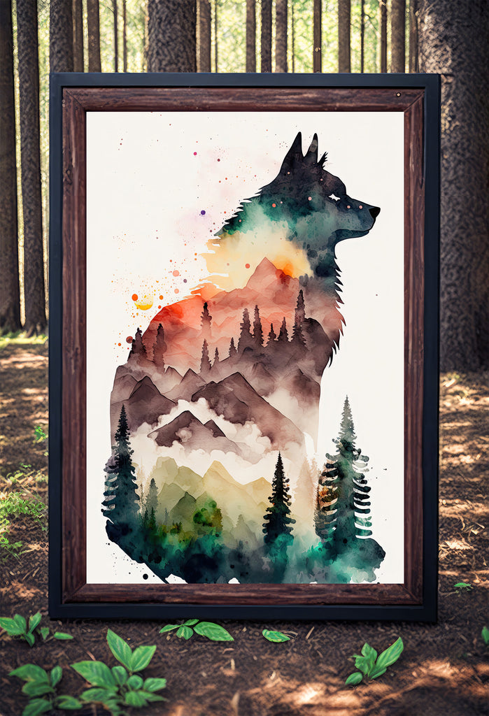 Wolf Watercolor Print Forest Wall Art Nature Wildlife Gift Wild Animal Painting Woodland Home Decor